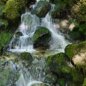 Preview wallpaper waterfall, stones, moss, nature, cascade