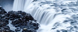 Preview wallpaper waterfall, stones, nature, landscape, cliff