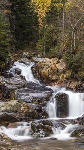 Preview wallpaper waterfall, stones, nature, water, long exposure