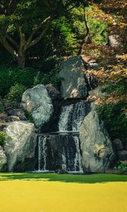 Preview wallpaper waterfall, stones, pond, trees, nature