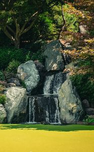 Preview wallpaper waterfall, stones, pond, trees, nature