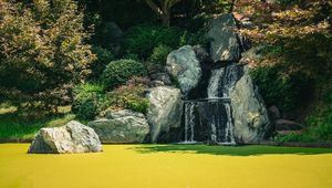 Preview wallpaper waterfall, stones, pond, trees, nature