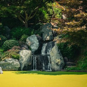 Preview wallpaper waterfall, stones, pond, trees, nature