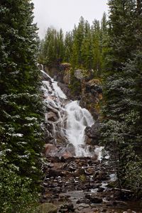 Preview wallpaper waterfall, stones, rock, trees, snow