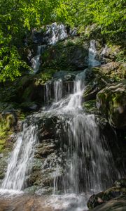 Preview wallpaper waterfall, stones, rock, moss, wet