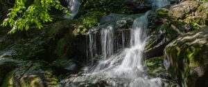 Preview wallpaper waterfall, stones, rock, moss, wet