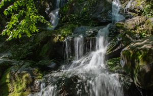 Preview wallpaper waterfall, stones, rock, moss, wet
