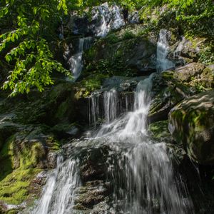 Preview wallpaper waterfall, stones, rock, moss, wet