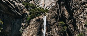 Preview wallpaper waterfall, stones, rocks, branches, cliff