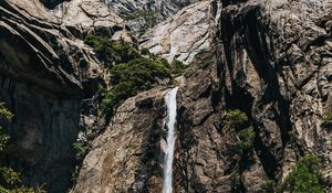 Preview wallpaper waterfall, stones, rocks, branches, cliff