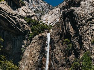 Preview wallpaper waterfall, stones, rocks, branches, cliff