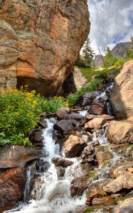 Preview wallpaper waterfall, stones, rocks, stream, water