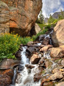 Preview wallpaper waterfall, stones, rocks, stream, water