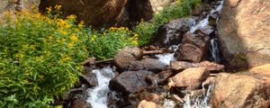 Preview wallpaper waterfall, stones, rocks, stream, water