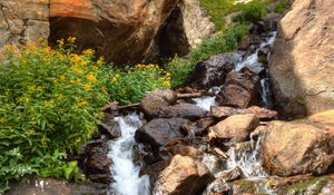 Preview wallpaper waterfall, stones, rocks, stream, water