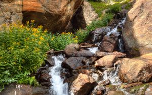 Preview wallpaper waterfall, stones, rocks, stream, water