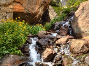 Preview wallpaper waterfall, stones, rocks, stream, water