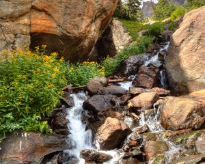 Preview wallpaper waterfall, stones, rocks, stream, water