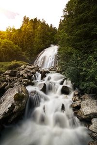 Preview wallpaper waterfall, stones, rocks, stream, water, trees