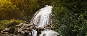 Preview wallpaper waterfall, stones, rocks, stream, water, trees