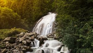 Preview wallpaper waterfall, stones, rocks, stream, water, trees