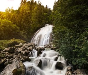 Preview wallpaper waterfall, stones, rocks, stream, water, trees