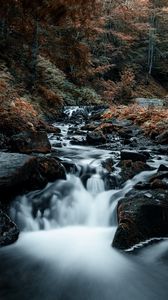 Preview wallpaper waterfall, stones, rocks, stream, trees