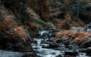 Preview wallpaper waterfall, stones, rocks, stream, trees