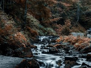 Preview wallpaper waterfall, stones, rocks, stream, trees