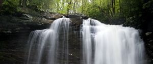 Preview wallpaper waterfall, stones, spray, logs, nature