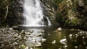 Preview wallpaper waterfall, stones, stream, cliff