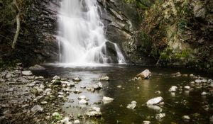 Preview wallpaper waterfall, stones, stream, cliff