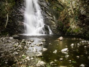 Preview wallpaper waterfall, stones, stream, cliff