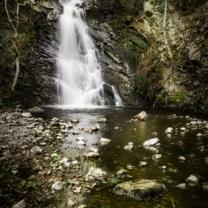 Preview wallpaper waterfall, stones, stream, cliff