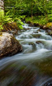 Preview wallpaper waterfall, stones, stream, fern