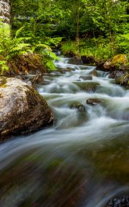 Preview wallpaper waterfall, stones, stream, fern