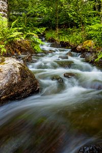 Preview wallpaper waterfall, stones, stream, fern