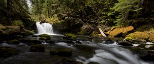 Preview wallpaper waterfall, stones, stream, moss, water