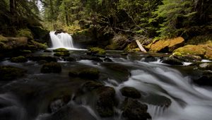 Preview wallpaper waterfall, stones, stream, moss, water