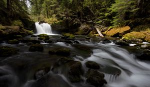 Preview wallpaper waterfall, stones, stream, moss, water