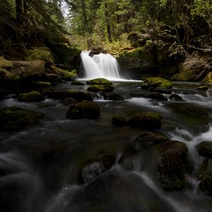 Preview wallpaper waterfall, stones, stream, moss, water