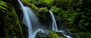 Preview wallpaper waterfall, stones, stream, plants, branches