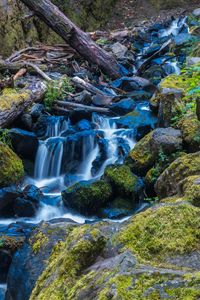 Preview wallpaper waterfall, stones, stream, moss, log
