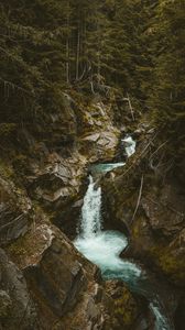 Preview wallpaper waterfall, stones, stream, branches, trees