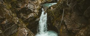 Preview wallpaper waterfall, stones, stream, branches, trees