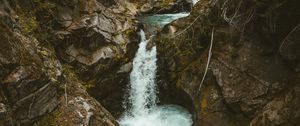 Preview wallpaper waterfall, stones, stream, branches, trees