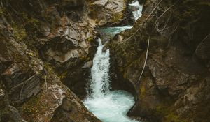 Preview wallpaper waterfall, stones, stream, branches, trees