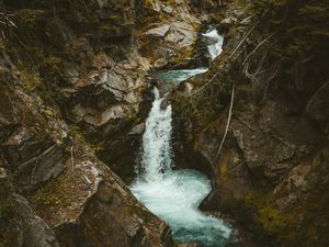 Preview wallpaper waterfall, stones, stream, branches, trees