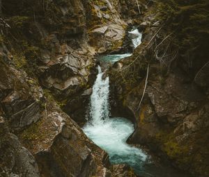 Preview wallpaper waterfall, stones, stream, branches, trees