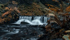Preview wallpaper waterfall, stones, stream, rocks, grass
